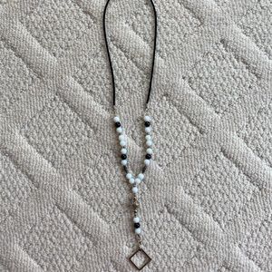 Black, White & Silvery Beaded Long Necklace